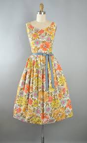 Vintage 50s Floral Dress 1950s Cotton Sundress Sunflower Daisy Spring Flowers Full Swing Skirt Garden Picnic Party Pinup Small Medium S M Cotton Sundress Floral Cotton Dress 1950s Dress