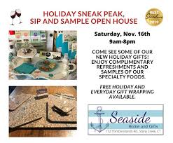 Join Us This Saturday Seaside Sneak Peak Sip And Sample Event Shopseasidestyle Holidayopenhouse Connecticut Iger In 2020 Open House Nautical Gifts Hostess Gifts