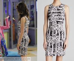 With ross lynch, laura marano, raini rodriguez, calum worthy. Austin Ally Season 4 Episode 9 Ally S Striped Daisy Print Bodycon Dress Shop Your Tv Printed Bodycon Dress Shop Bodycon Dresses Celebrity Inspired Outfits