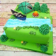 Camping themed cakes, cupcakes, & cookies. Fireside Camping Set Tent Canoe Camp Fire