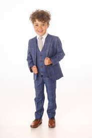 Baby Boys 5 Piece Navy White Check Suit Occasionwear For Kids