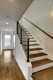 Image Result For Stair Wall With Half Railing Banisterremodel In 2020 Modern Stair Railing Staircase Design Modern Stairs