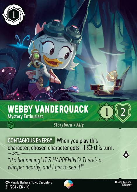 Webby Vanderquack - Mystery Enthusiast - Epic 211/204 » Disney Lorcana Card  Details + Review » Lorcana Player