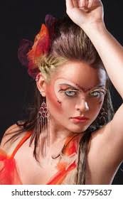 Portrait Fantastic Amazon Girl Creative Face-art Stock Photo 75795640