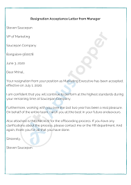 Usually, the document signifies that your time in the position will come to a close in the coming days. Resignation Acceptance Letter Samples Templates Examples How To Write A Plus Topper