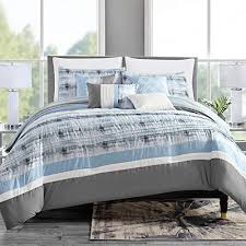 Grandlinen 7 Piece Light Blue Grey White Abstract Bed In A Bag Comforter Set Queen Size Bedding Wantitall