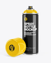 Opened Glossy Spray Bottle With Plastic Cap Mockup In Can Mockups On Yellow Images Object Mockups