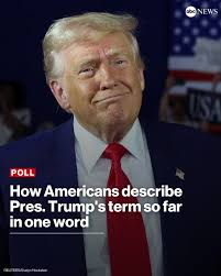 A hundred days into his presidency, Americans are choosing one word to  describe Pres. Trump's performance in office, according to an ABC  News/Washington Post/Ipsos poll. Read more: https://abcnews.link/h4AvM1J