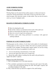 ::instruction used to write the paper. Audit Working Papers