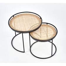 ensemble de deux tables gigognes rondes en rotin et acier noir swing tables gigognes gigogne decoration table basse