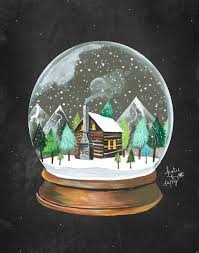Snow Globe Holiday Wall Art Christmas Painting Katie Daisy Artwork 8x10 11x14 In 2020 Christmas Paintings Holiday Wall Art Christmas Drawing
