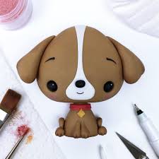 Cute Dog Cake Topper Fondant Cake Decorating Sugar Craft Gum Paste Figurine Artesanias Kawaii Animalitos En Porcelana Fria Manualidades En Porcelana Fria
