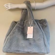 Rino Pelle Womens Grey Faux Fur Shopper Bag
