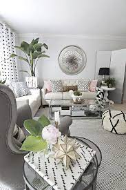 Black And White Neutral Living Room With Pink And Tropical Accents Pink Living Room Beige Living Rooms Living Room Decor Pieces