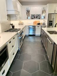 white kitchen with geometrc tile