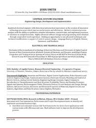 Control Systems Engineer Resume Sample Template