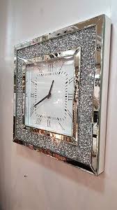 Horloge A Aiguilles Avec Contour Argente Et Cadre En Strass Horloge Murale Miroir Horloge Murale Horloge
