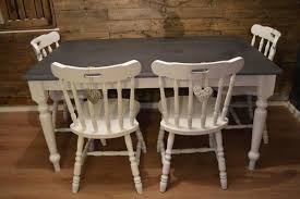 Farmhouse Solid Pine Dining Table With Graphite Top 4 Solid Oak Chairs Top Of The Table Is Chalk P Pine Dining Table Oak Dining Room Chairs Solid Oak Chair