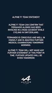 Alonso's apline f1 team said that the procedure was a success and that he would remain under observation in the hospital for 48 hours, but should be able to resume. Fernando Alonso Accident Fernando Alonso Run Over In Cycling Accident More Sports