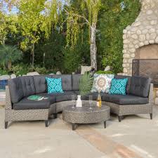Noble House Navagio Mix Black 5 Piece Wicker Outdoor Sectional Set With Dark Grey Cush Wicker Outdoor Sectional Patio Furniture For Sale Outdoor Furniture Sets