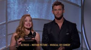 Both sorkin and chastain each scored a nomination monday for molly's game — him for best screenplay, her for best actress in a drama. Golden Globes Jessica Chastain And Chris Hemsworth Present Best Performance By An Actress In A Motion Picture Musical Or Comedy Golden Globes 2018 Facebook