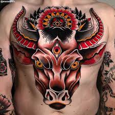 Mors S Bright Color Traditional Tattoo Taurus Tattoos Bull Tattoos Tattoos