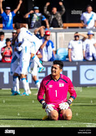 April 24, 2022 San Jose, CA USA EL Salvador goalkeeper Henry Edirmar  Hernandez Cruz reacts to Guatemala 3 goal during the soccer game between  the national teams EL Salvador and Guatemala. Guatemala