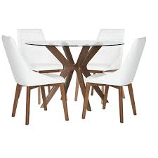 Fresno White Round Table 4 Upholstered Chairs Dining Room Table Upholstered Chairs Dining Room Sets