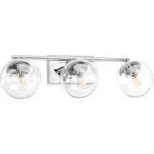 The rubbed bronze fixtures are paired with rubbed bronze shades. Reviews For Progress Lighting Mod Collection 3 Light Polished Chrome Clear Glass Mid Century Modern Bath Vanity Light P2856 15 The Home Depot