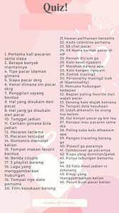 Bisa juga buat referensi kamu buat ngelist daftar pertanyaan seandainya kamu mau mainin game ini bareng temen kamu nanti. Hallo Terimakasih Atas Antusiasme Mengikuti Quiz By Tiaranab Berikut Tamplate Untuk Mengikuti Quiz Kalian Bis Teks Romantis Kutipan Pelajaran Hidup Teks Lucu