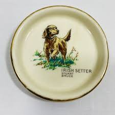 2 Vintage Hyalyn Porcelain Coasters Dogs Irish Setter Beagle Hound Stuart  Bruce