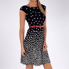 Anne Klein Belted Jersey Swing Dress With Polka Dot Print Vonmaur Anneklein Black White Jersey Swing Dress Comfy Dresses Polka Dress