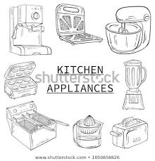 Household Appliances For The Kitchen Cafe And Restaurant Vector Illustration In Hand Drawn Graphics Coffee M Household Appliances Kitchen Objects Appliances