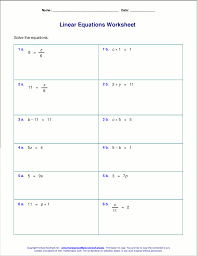 Select number of each type of equations: Free Worksheets For Linear Equations Grades 6 9 Pre Algebra Algebra 1