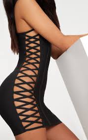 Black Bandage Lace Up Side Bodycon Dress Lace Up Bodycon Dress Dresses