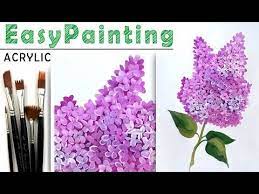 How To Paint A Purple Lilac Flower With Acrylic Art Lesson Artwork Tutorial For Beginners Youtube Lilac Painting Acrylic Painting Flowers Flower Painting