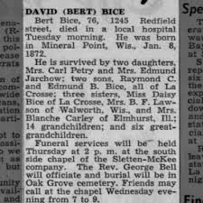 Obituary for DAVID BICE (Aged 76)