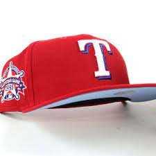 Texasrangers 1995 All Star Game 59fifty Neweracap Fitted In Red And Skybluebottoms Fitted Hats New Era Cap New Era Hats