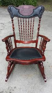 Refinished100 Year Old Rocker With Barley Twist Spindles And Leather Seat Old Rocking Chairs Rocking Chair Chairs Repurposed