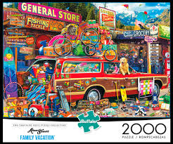 Your mouth will water as you piece together lollipops, jelly beans, bubble gum, saltwater taffy and so much more in this sweet shop puzzle. Aimee Stewart Family Vacation 2000 Piece Jigsaw Puzzle Buffalo Games