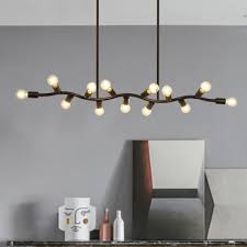 Two open rectangles decorate and support the long horizontal integrated led light that hangs from adjustable downrods. Black Linear Island Light With Branch Design Modern Metal 13 Lights Multi Light Pendant For Kitchen Beautifulhalo Com