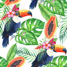 See more ideas about flower painting, poppy painting, art painting. Toucans Leaves Flowers And Fruits Papaya Seamless Pattern Stock Photo Picture And Royalty Free Image Image 119340274