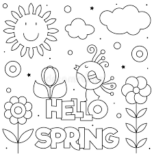 Free printable coloring pages spring coloring pages. Hello Spring Coloring Page Black And White Vector Illustration Stock Vector Illustration Of Spring Kids 170313771