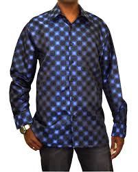 Bagazio Sapphire Blue Black Checkerboard Design Microfiber Casual Long Sleeves Shirt With Matching Pocket Square Bm1195 39 90 Upscale Menswear Upscalemenswear Com