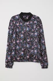 Satin Bomber Jacket Black Floral Ladies H M Us Black Floral Bomber Jacket Bomber Jacket Black Bomber Jacket