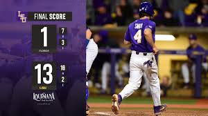 In a game to decide who advances to the championship series of the college world series. Alex Box Stadium Clio