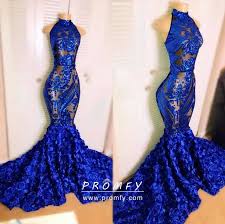 Black And Blue Dress Illusion Illusion Sheer Royal Blue Sequin Rosette Prom Dress In 2020 Black Girl Prom Dresses Prom Girl Dresses Prom Outfits