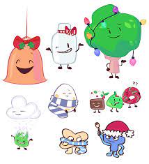 15773 - not furry, safe, artist:cookiecrunches, bell (bfdi), bottle (bfdi),  cake (bfdi), cloudy (bfdi), donut (bfdi), eggy (bfdi), four (bfdi), gelatin  (bfdi), grassy (bfdi), tree (bfdi), x (bfdi), alien, animate food, animate