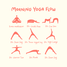 The sequence starts with three opening postures — child's pose, downward dog, and ardha uttanasana — to slowly stretch the back of your body. Morning Yoga Flow Fabulous Magazine