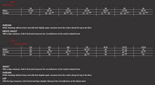 sizing guides and charts